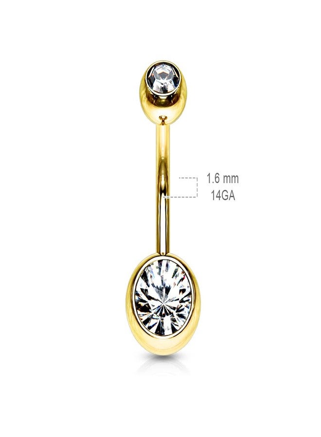 FIFTH CUE Double Press Fit Jeweled Gold IP over 316L surgical Steel Belly Button Rings (GREEN) - Image 3